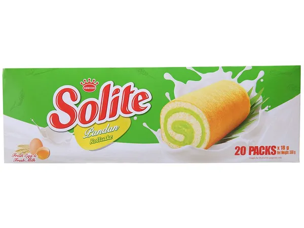 Bánh Bông Lan Solite Vị Lá Dứa ( Khay 20 gói x 18 g ) Thùng 12 khay